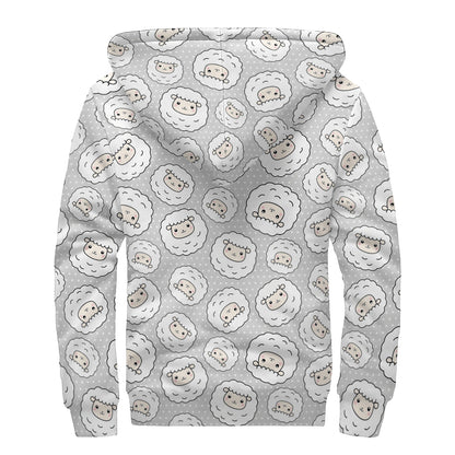 Kawaii Sheep Pattern Print Sherpa Lined Zip Up Hoodie