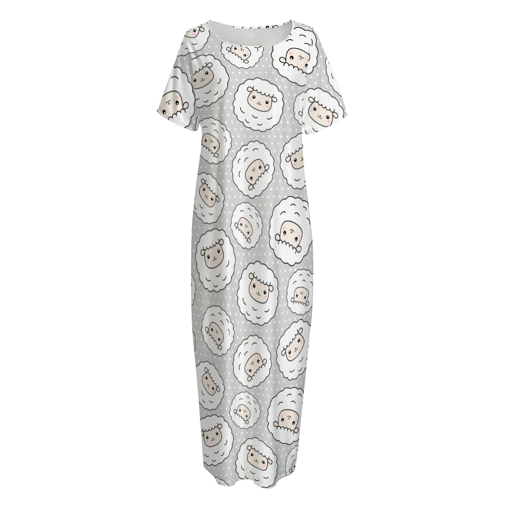 Kawaii Sheep Pattern Print Short Sleeve Long Nightdress