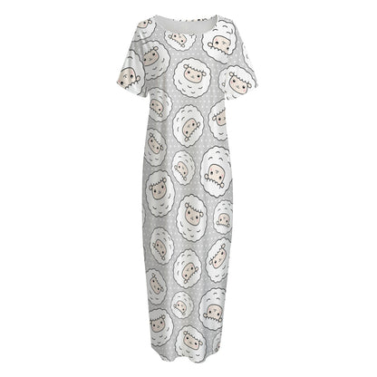Kawaii Sheep Pattern Print Short Sleeve Long Nightdress