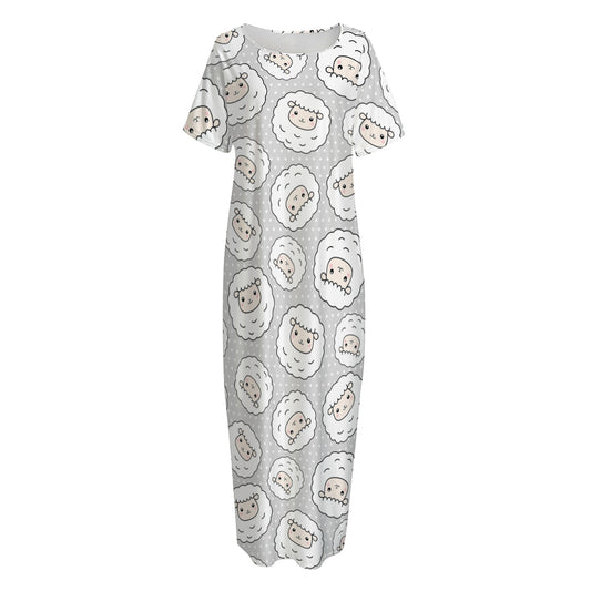 Kawaii Sheep Pattern Print Short Sleeve Long Nightdress