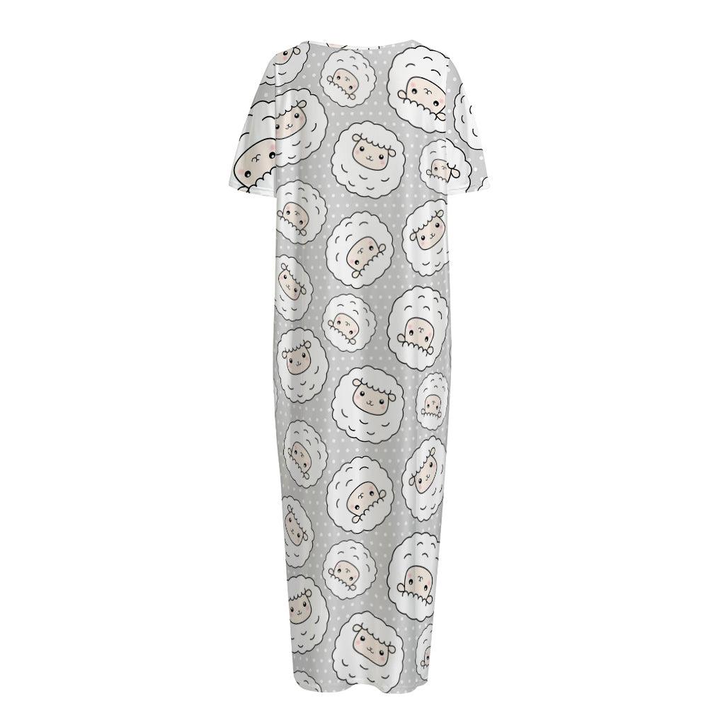 Kawaii Sheep Pattern Print Short Sleeve Long Nightdress