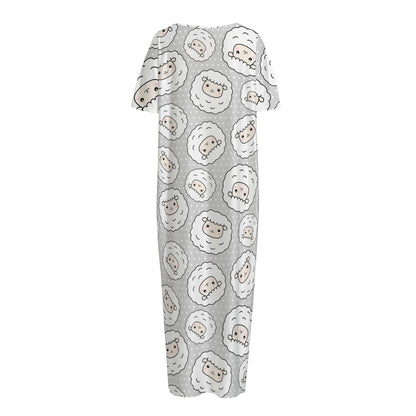 Kawaii Sheep Pattern Print Short Sleeve Long Nightdress