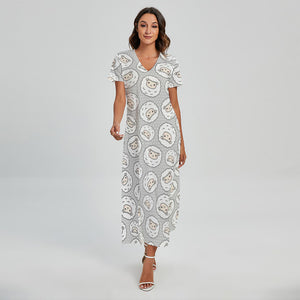 Kawaii Sheep Pattern Print Short Sleeve Maxi Dress