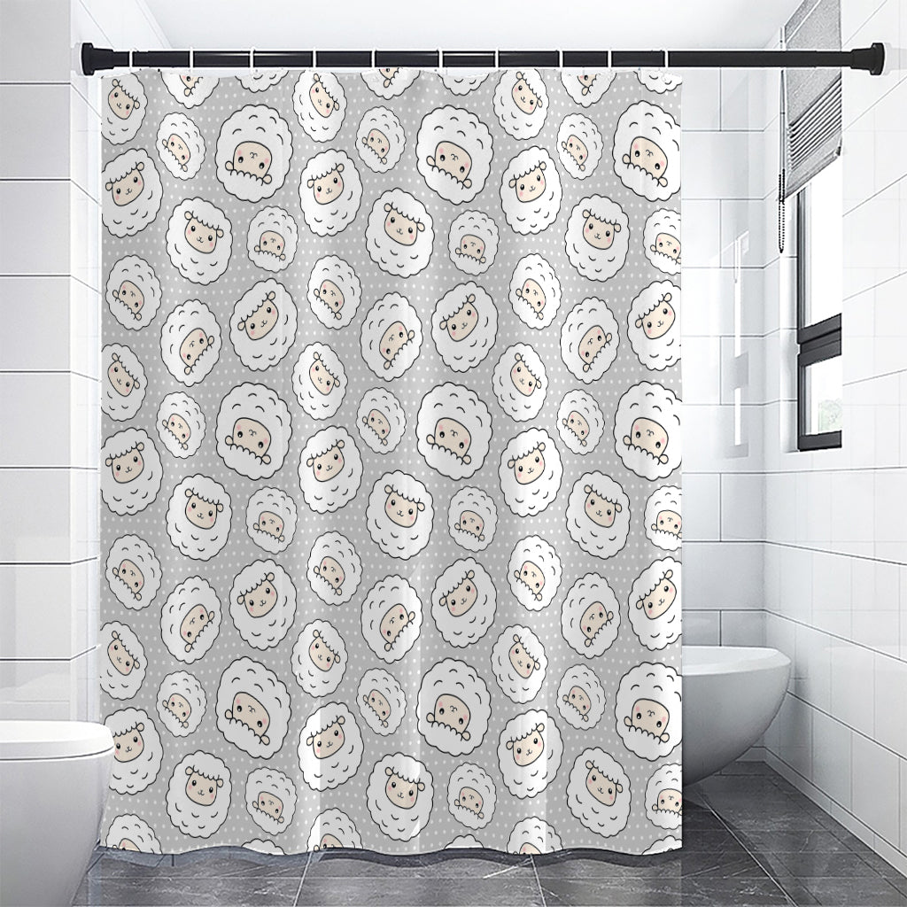 Kawaii Sheep Pattern Print Shower Curtain