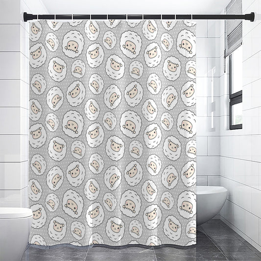 Kawaii Sheep Pattern Print Shower Curtain