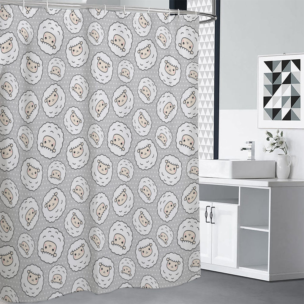 Kawaii Sheep Pattern Print Shower Curtain