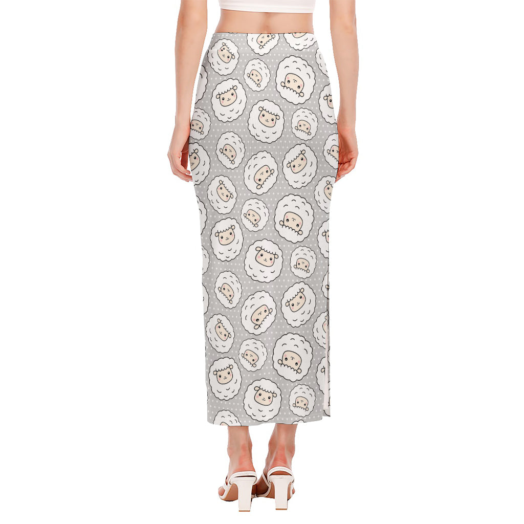 Kawaii Sheep Pattern Print Side Slit Maxi Skirt