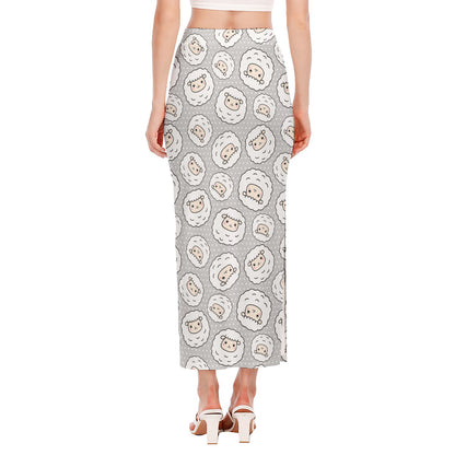 Kawaii Sheep Pattern Print Side Slit Maxi Skirt