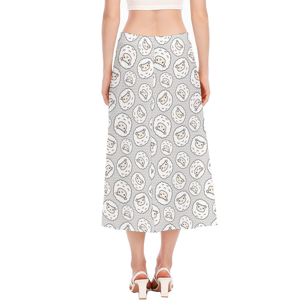 Kawaii Sheep Pattern Print Side Slit Midi Skirt