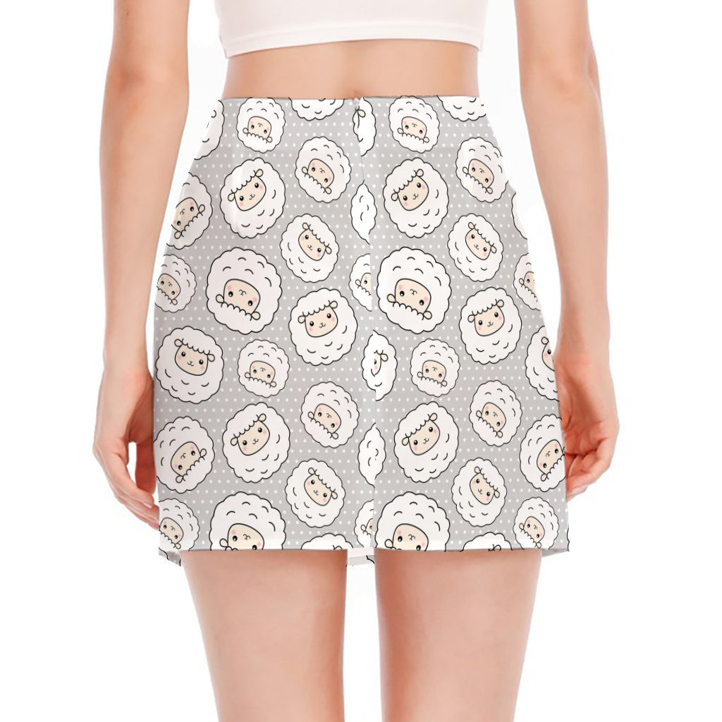 Kawaii Sheep Pattern Print Side Slit Mini Skirt