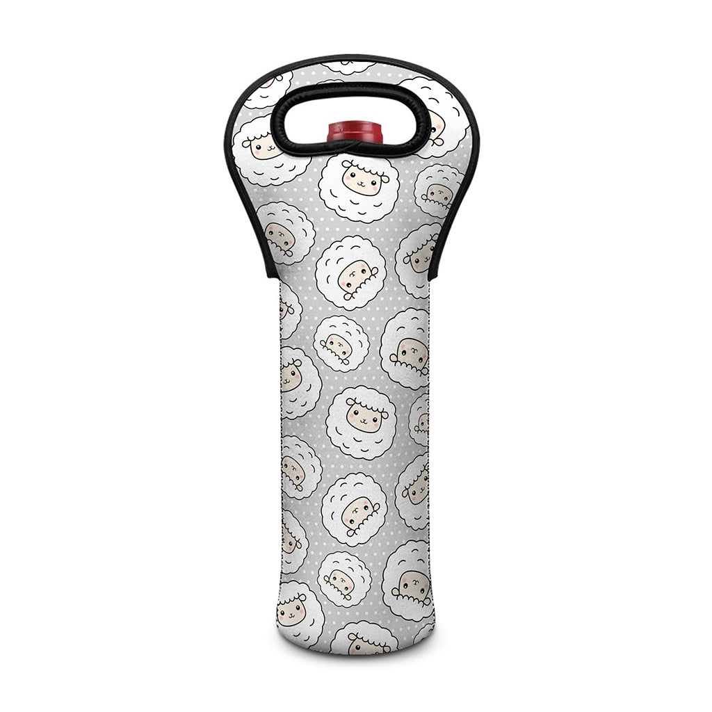 Kawaii Sheep Pattern Print Single Neoprene Wine Tote