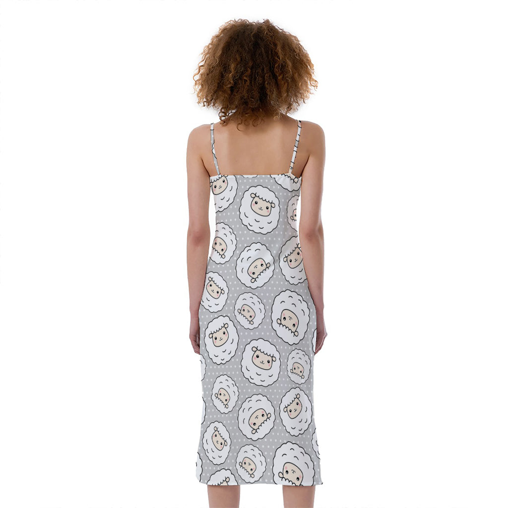 Kawaii Sheep Pattern Print Slim Fit Midi Cami Dress