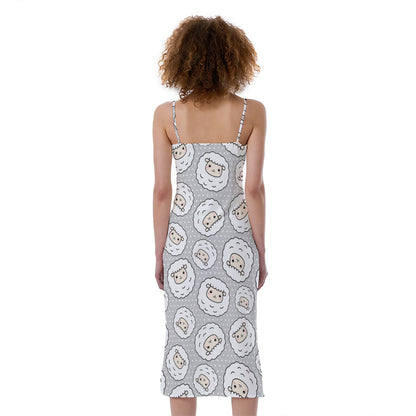 Kawaii Sheep Pattern Print Slim Fit Midi Cami Dress