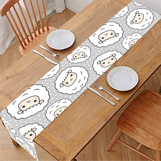 Kawaii Sheep Pattern Print Table Runner