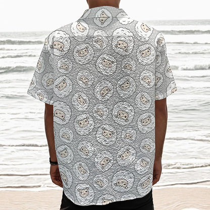 Kawaii Sheep Pattern Print Textured Short Sleeve Shirt