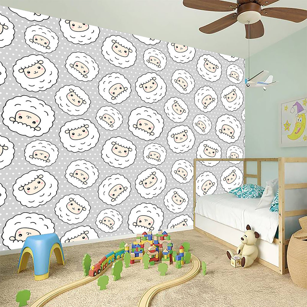 Kawaii Sheep Pattern Print Wall Sticker