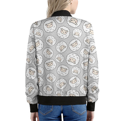 Kawaii Sheep Pattern Print Women's Bomber Jacket