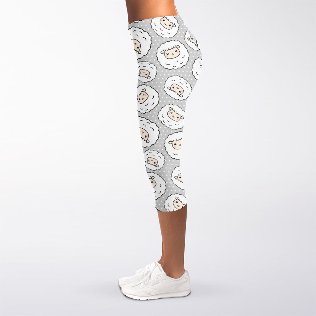 Kawaii Sheep Pattern Print Women's Capri Leggings