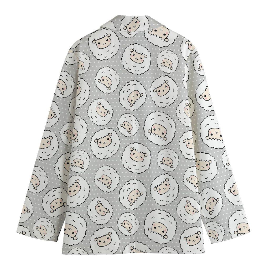 Kawaii Sheep Pattern Print Women's Cotton Blazer