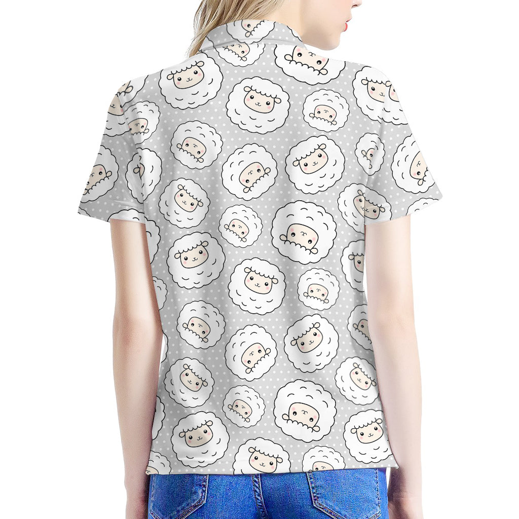 Kawaii Sheep Pattern Print Women's Polo Shirt