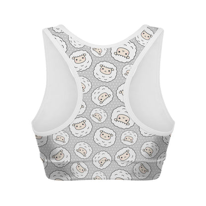 Kawaii Sheep Pattern Print Women's Sports Bra