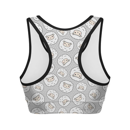Kawaii Sheep Pattern Print Women's Sports Bra