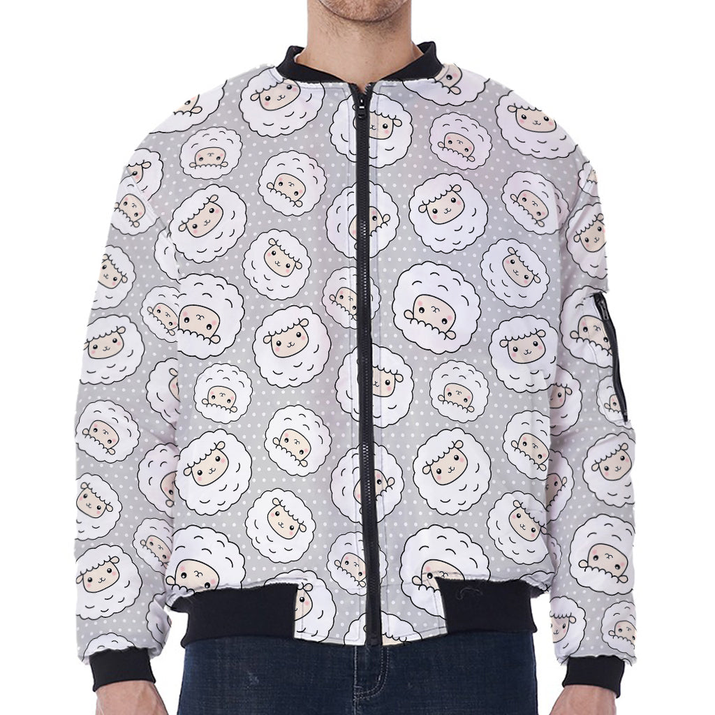 Kawaii Sheep Pattern Print Zip Sleeve Bomber Jacket