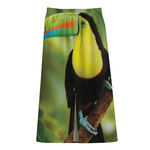 Keel-Billed Toucan Print Cotton Front Slit Maxi Skirt