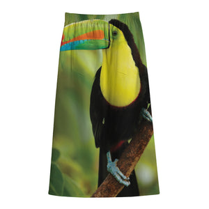 Keel-Billed Toucan Print Cotton Front Slit Maxi Skirt