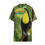 Keel-Billed Toucan Print Cotton Hawaiian Shirt