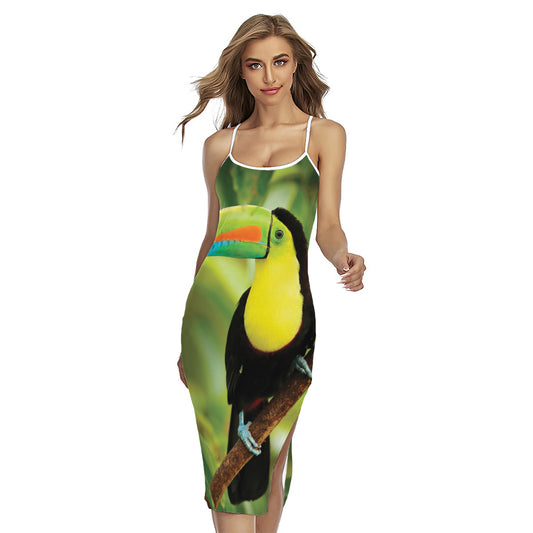 Keel-Billed Toucan Print Cross Back Cami Dress