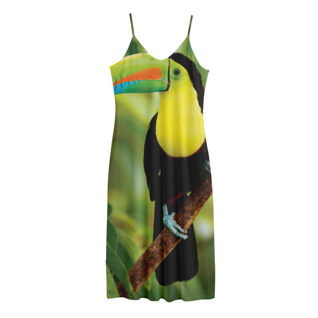 Keel-Billed Toucan Print Jersey Midi Cami Dress