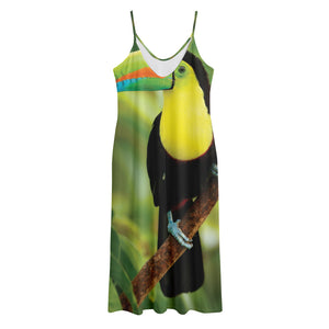 Keel-Billed Toucan Print Jersey Midi Cami Dress