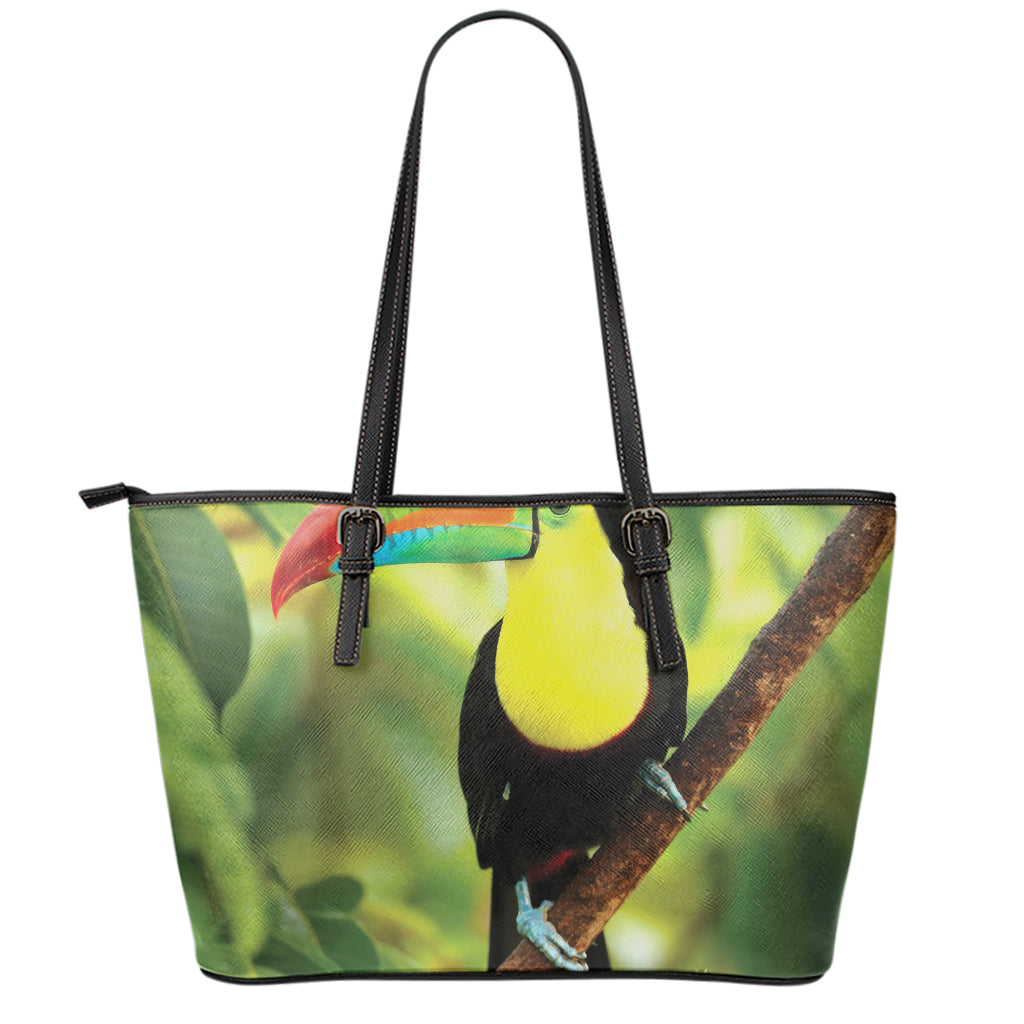 Keel-Billed Toucan Print Leather Tote Bag