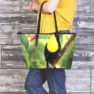 Keel-Billed Toucan Print Leather Tote Bag