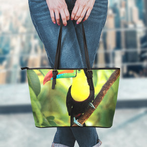 Keel-Billed Toucan Print Leather Tote Bag