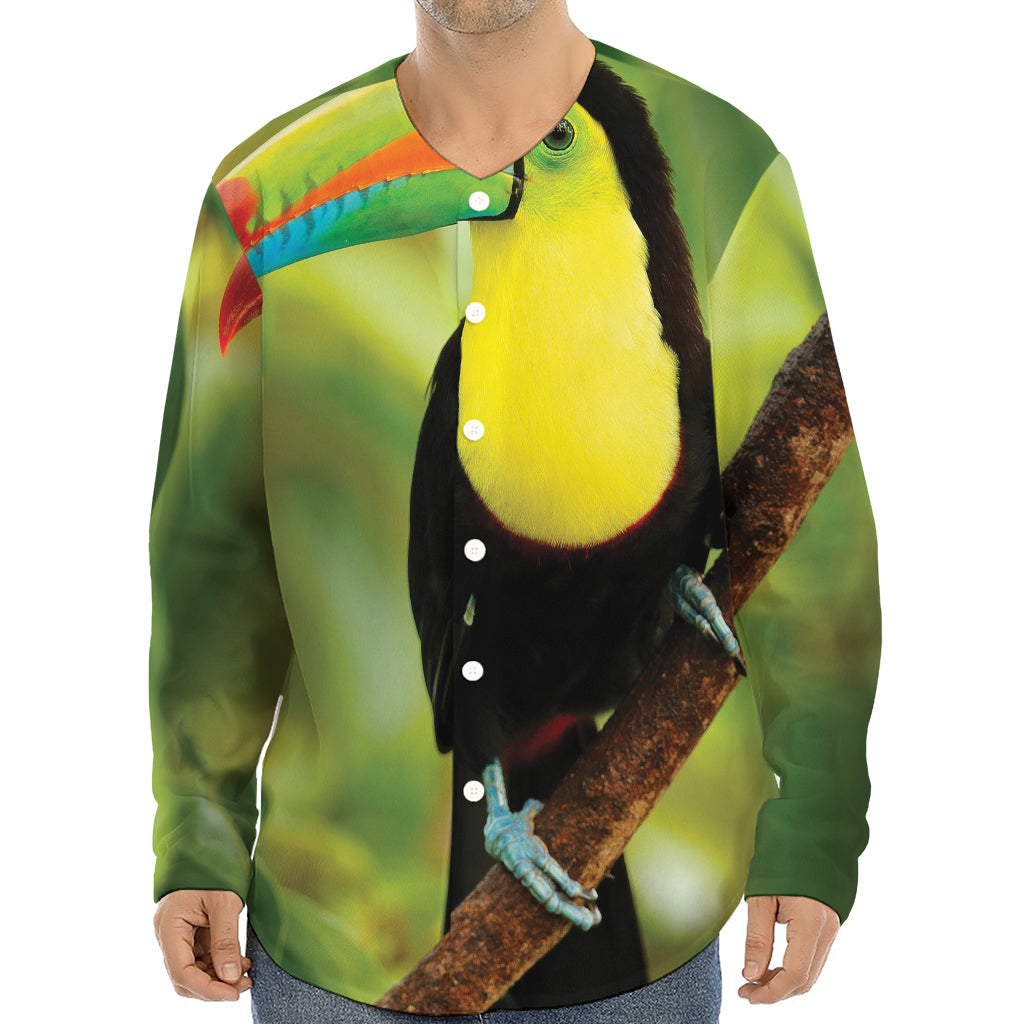 Keel-Billed Toucan Print Long Sleeve Baseball Jersey