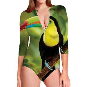 Keel-Billed Toucan Print Long Sleeve Swimsuit