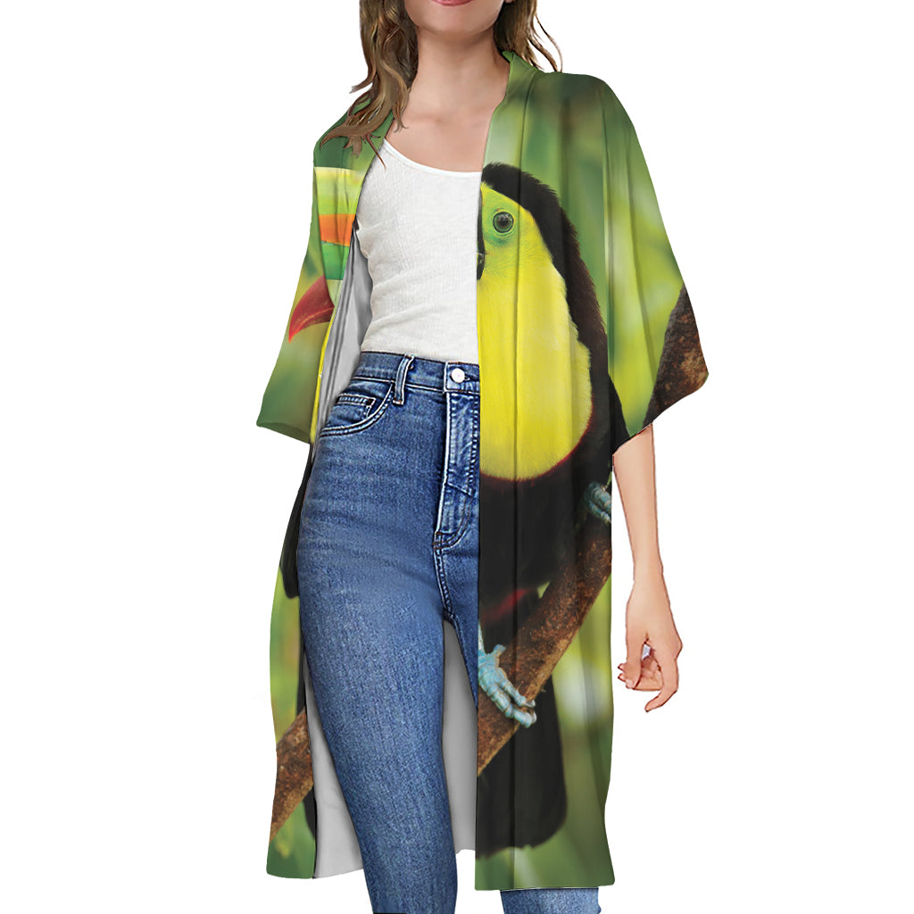 Keel-Billed Toucan Print Open Front Beach Cover Up