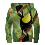Keel-Billed Toucan Print Sherpa Lined Zip Up Hoodie