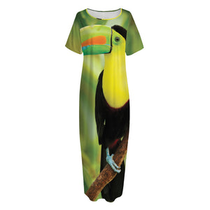 Keel-Billed Toucan Print Short Sleeve Long Nightdress