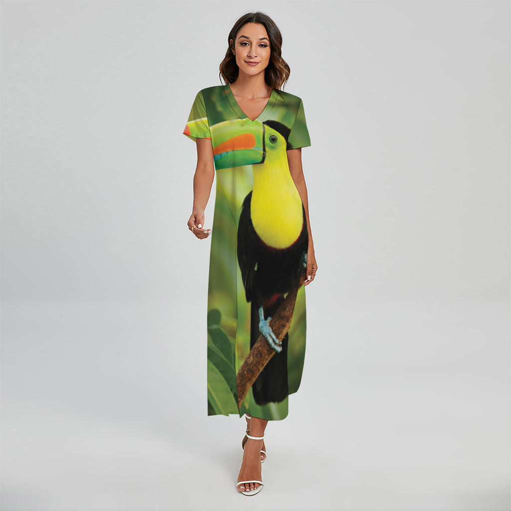 Keel-Billed Toucan Print Short Sleeve Maxi Dress