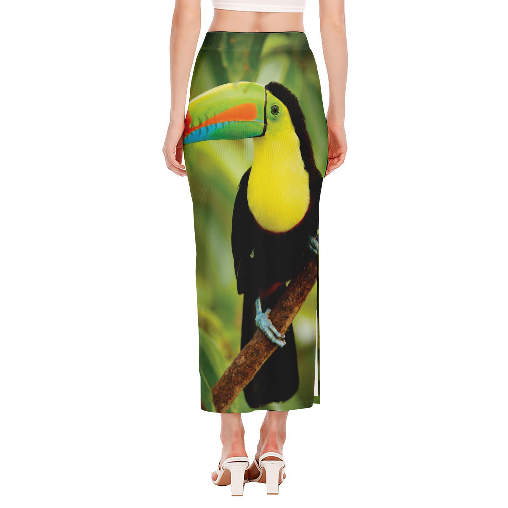 Keel-Billed Toucan Print Side Slit Maxi Skirt