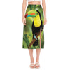 Keel-Billed Toucan Print Side Slit Midi Skirt