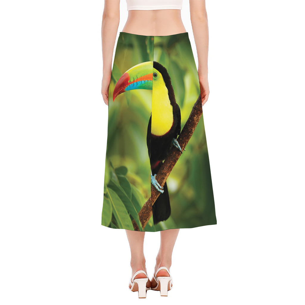 Keel-Billed Toucan Print Side Slit Midi Skirt