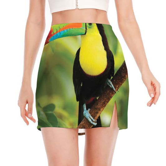 Keel-Billed Toucan Print Side Slit Mini Skirt