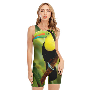 Keel-Billed Toucan Print Sleeveless One Piece Swimsuit