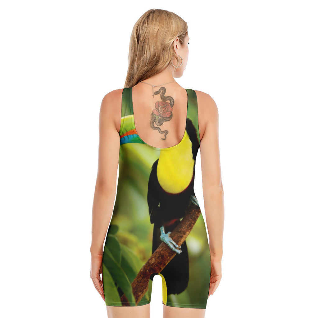 Keel-Billed Toucan Print Sleeveless One Piece Swimsuit