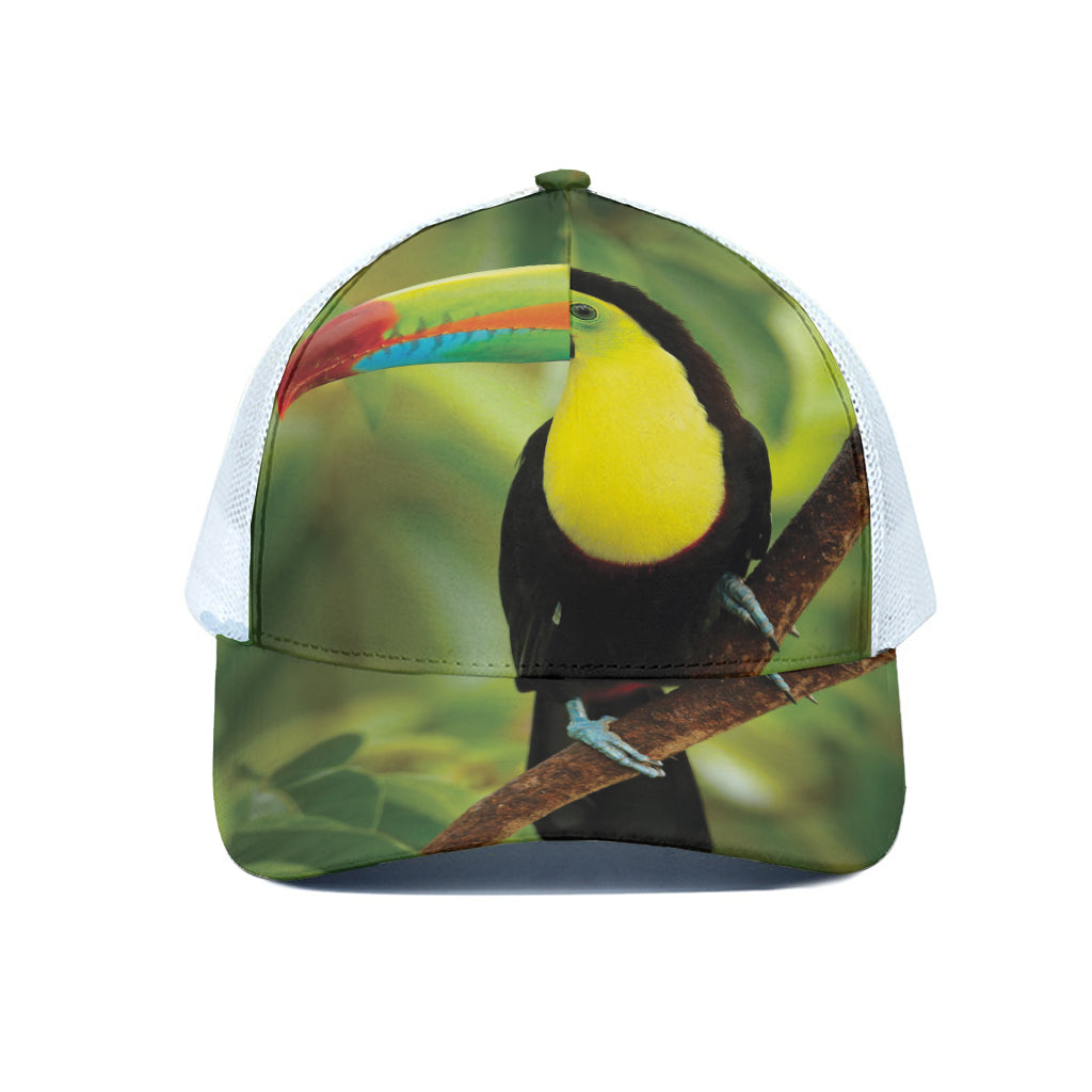 Keel-Billed Toucan Print White Mesh Trucker Cap