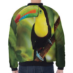 Keel-Billed Toucan Print Zip Sleeve Bomber Jacket